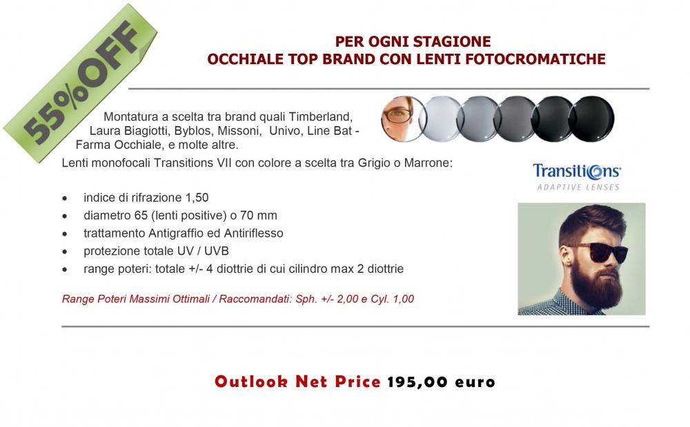 PROMO^OUTLOOK 06 - Montatura d'Autore e Lenti Transitions di ultima generazione - outlook-outlet dell'occhiale