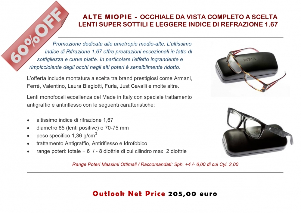 PROMO^OUTLOOK 08 - Occhiale Completo con Lenti ultra sottili - per Alte Miopie - outlook-outlet dell'occhiale