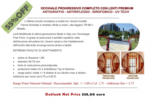 PROMO^OUTLOOK 10 -Occhiale Progressivo completo con Lenti a tecnologia Free Form - OUTLOOK - Outlet dell'Occhiale