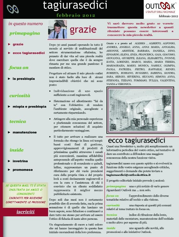 DA TAGIURASEDICI maggio 2012 - pag. 1 - outlook-outlet dell'occhiale
