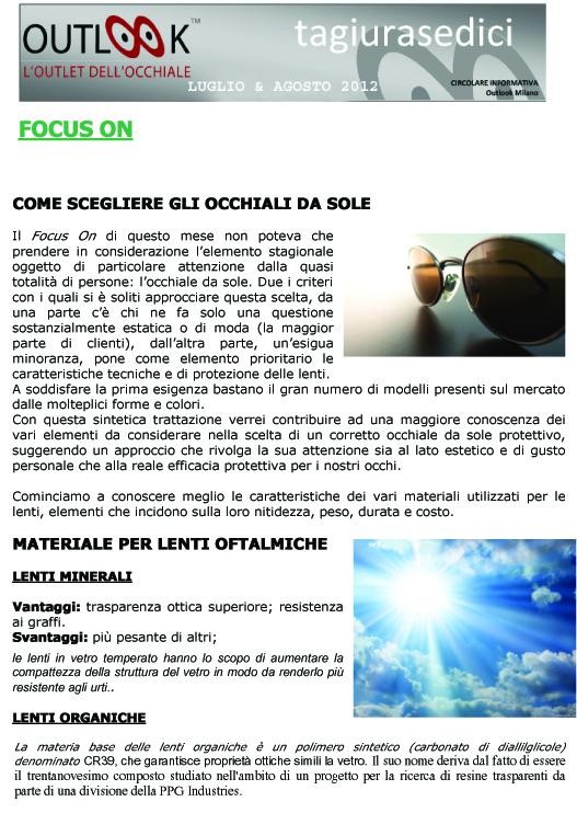PROTEGGERE GLI OCCHI DAL SOLE pag. 1 - outlook-outlet dell'occhiale