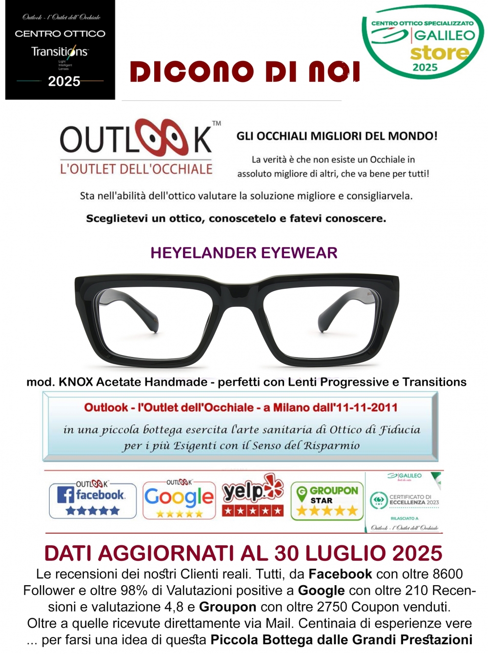 Outlook - l'Outlet dell'Occhiale - milano via tagiura, 16 - Tel. 351 916 5520 - outlook-outlet dell'occhiale