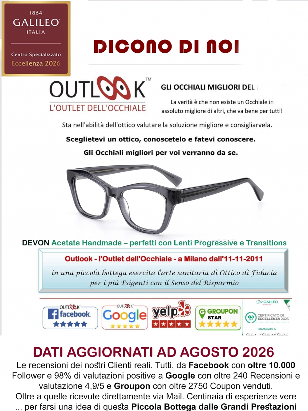 Outlook - l'Outlet dell'Occhiale - milano via tagiura, 16 - Tel. 351 916 5520 - outlook-outlet dell'occhiale